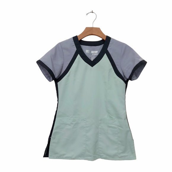 Grey's Anatomy Scrub Top Womens XXS Green V-Neck Short Sleeve Active Uniform - Picture 2 of 9